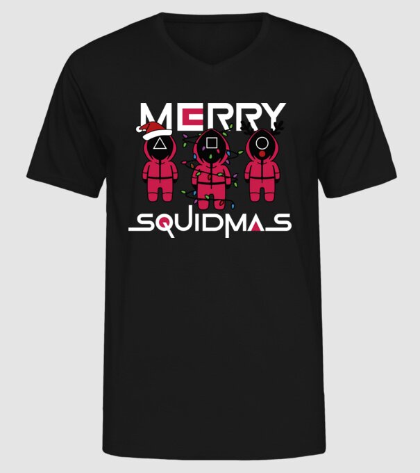 Merry squidmas model negru pe tricou