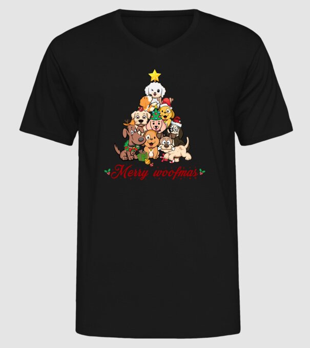 Merry woofmas model negru pe tricou