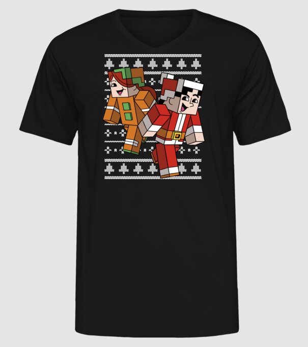 Minecraft christmas ugly sweater model negru pe tricou