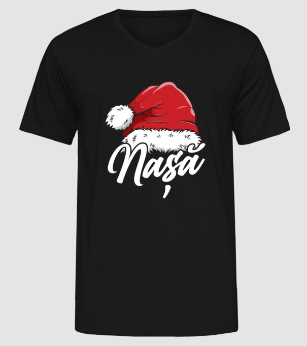 nașă Santa Hat model negru pe tricou