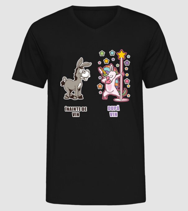 Înainte de vin - După vin model negru pe tricou
