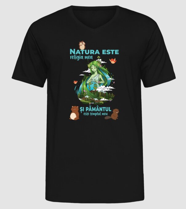 Natura este religia mea și pământul este templul meu model negru pe tricou