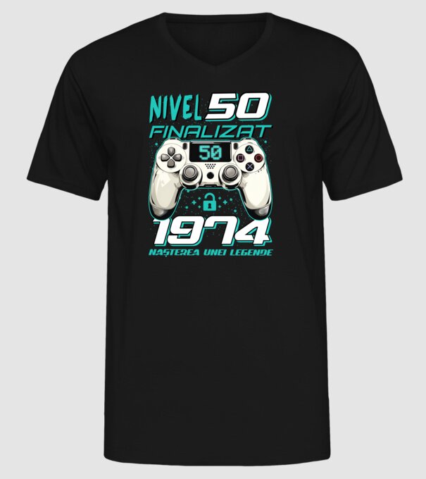Nivel finalizat 50 1975 model negru pe tricou