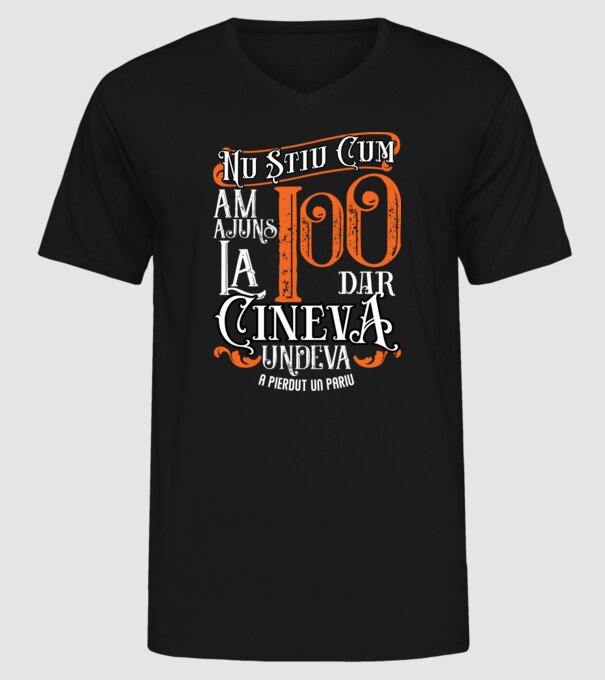 Nu știu cum am ajuns la 100, dar cineva, undeva, a pierdut un pariu model negru pe tricou
