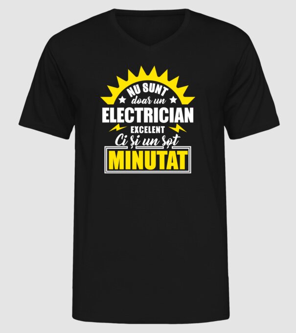 Nu sunt doar un electrician excelent, ci și un soț minunat! model negru pe tricou