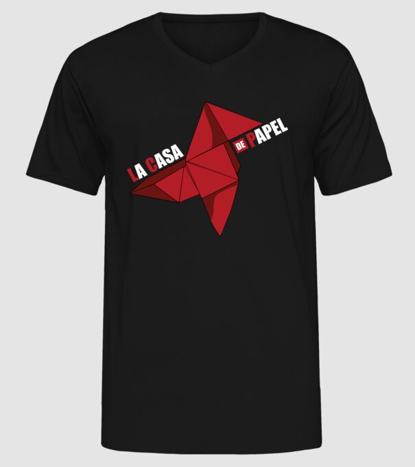 origami la casa de papel model negru pe tricou