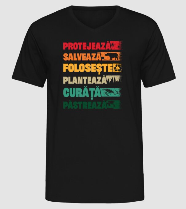 protejează salvează păstrează model negru pe tricou