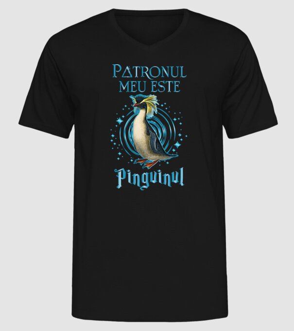 Patronul meu este PINGUINUL model negru pe tricou
