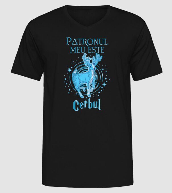 Patronul meu este CERBUL model negru pe tricou