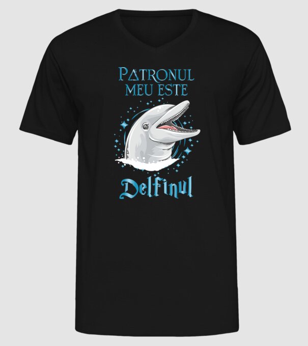 Patronul meu este DELFINUL model negru pe tricou