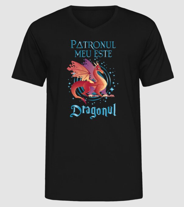 Patronul meu este DRAGONUL model negru pe tricou