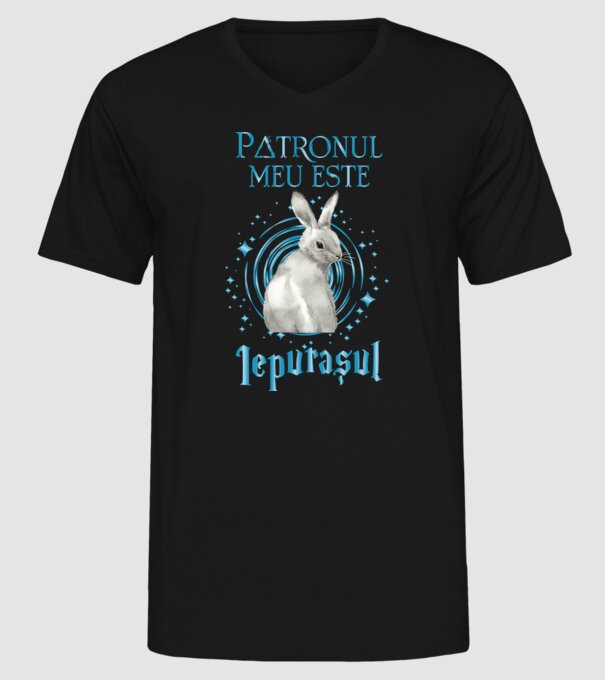 Patronul meu este IEPURAȘUL model negru pe tricou
