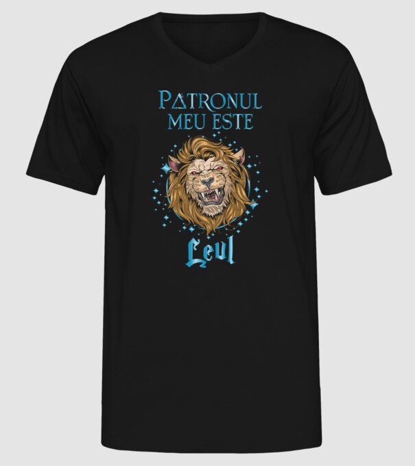 Patronul meu este LEUL model negru pe tricou
