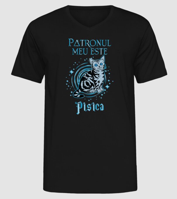 Patronul meu este PISICA model negru pe tricou