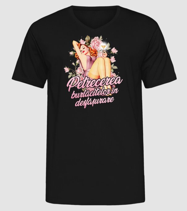 Petrecerea burlăcitelor în desfășurare model negru pe tricou