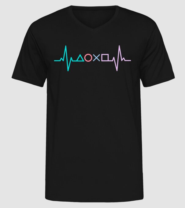 Playstation Symbols EKG model negru pe tricou