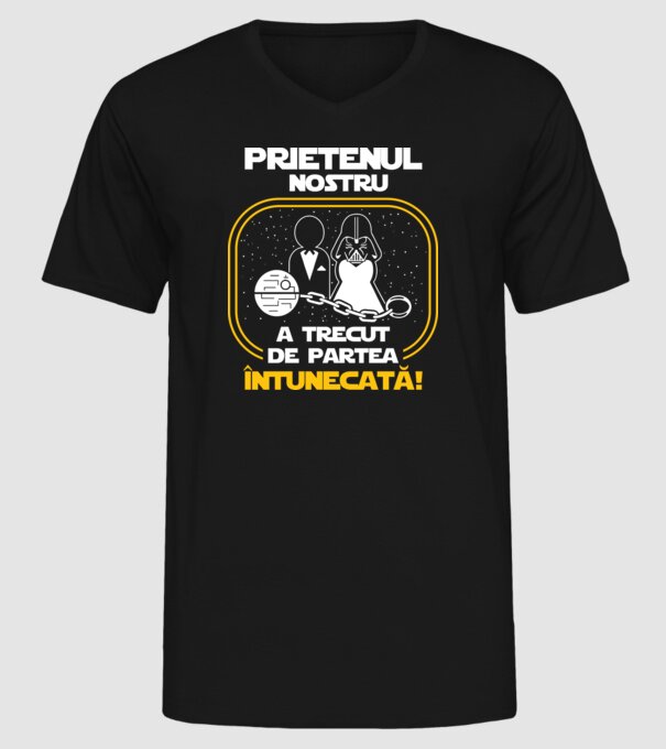 Prietenul nostru a trecut de partea întunecată model negru pe tricou