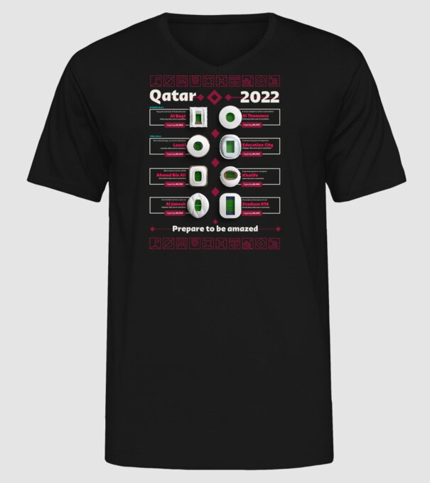 Qatar 2022 Stadiums model negru pe tricou