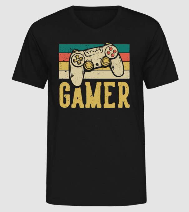 Retro gamer model negru pe tricou