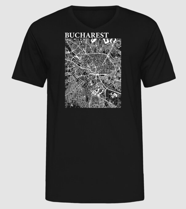 România Bucharest map model negru pe tricou