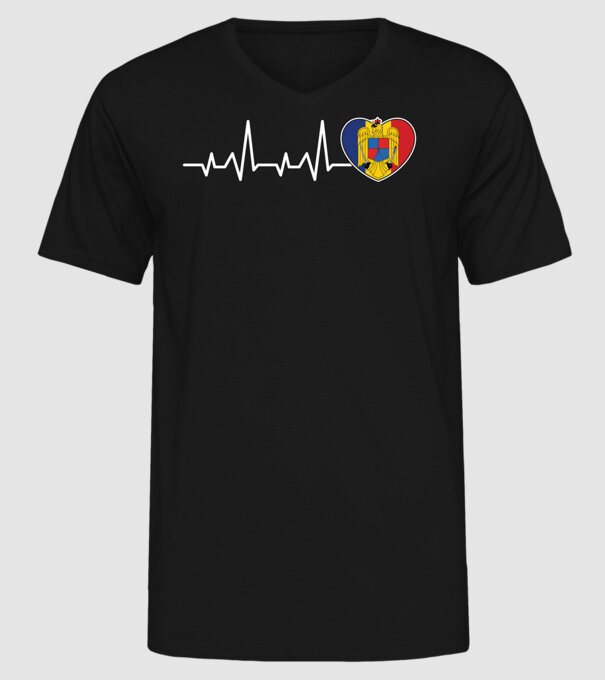 ROMANIA heartbeat model negru pe tricou