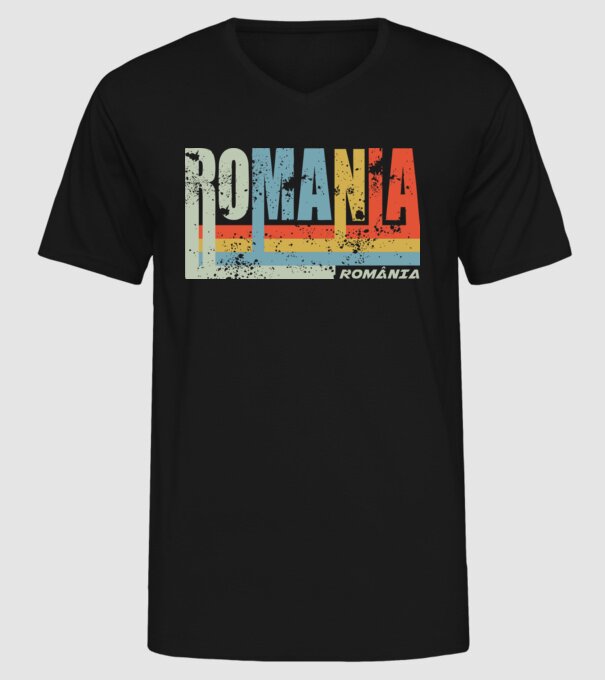 România retro model negru pe tricou