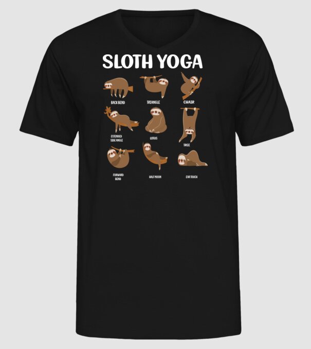 Sloth yoga model negru pe tricou