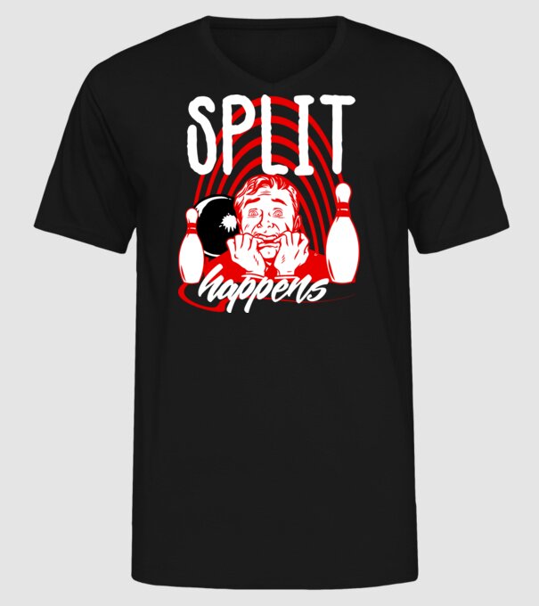 Split Happens model negru pe tricou