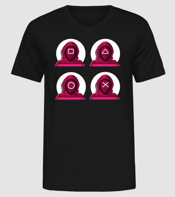 squid game characters model negru pe tricou
