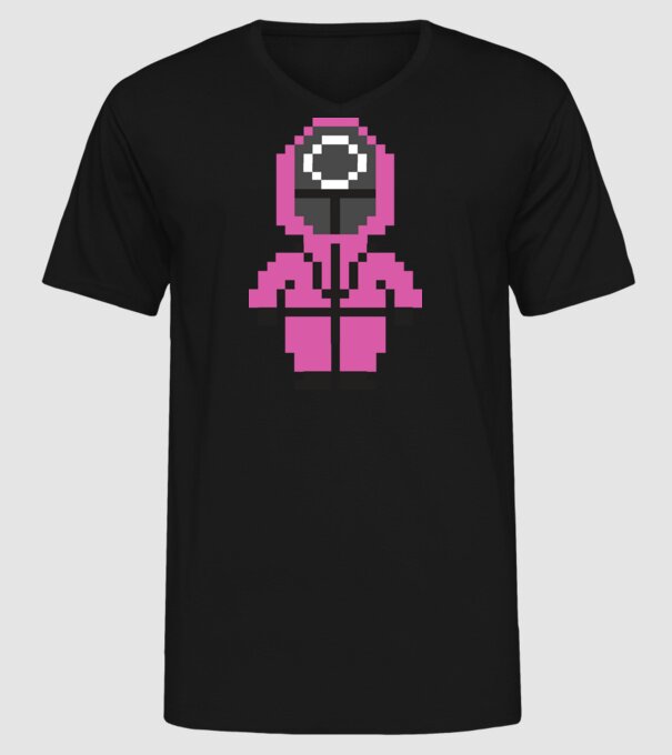 squid game pixel model negru pe tricou