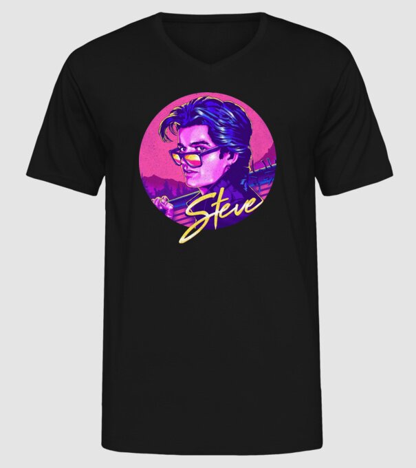 steve neon stranger things model negru pe tricou
