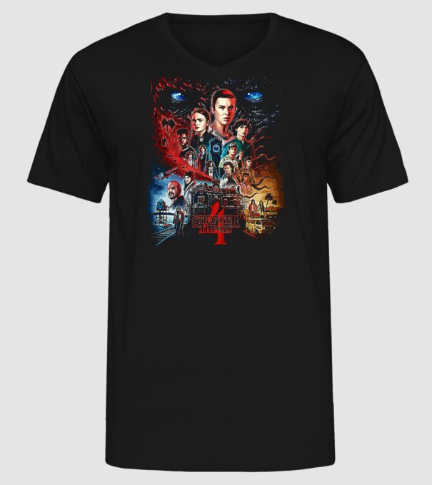 stranger things poster model negru pe tricou