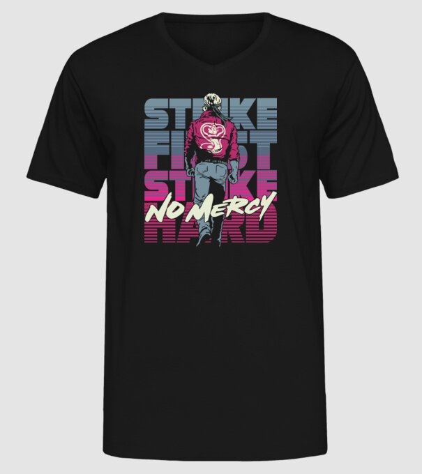Strike first strike hard neon model negru pe tricou