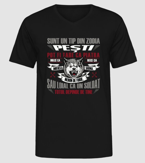 Sunt un tip din zodia Pești model negru pe tricou