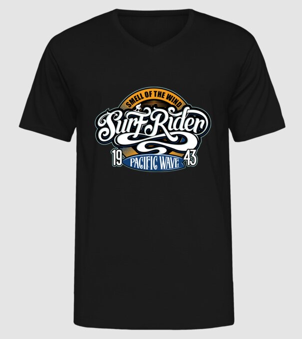 Surf Rider model negru pe tricou
