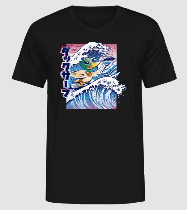 Surfer Duck model negru pe tricou