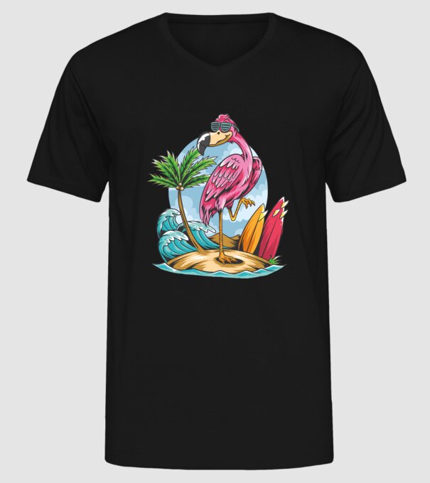 Surfer flamingo model negru pe tricou