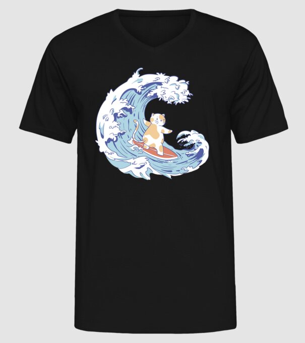 Surfer kitty model negru pe tricou