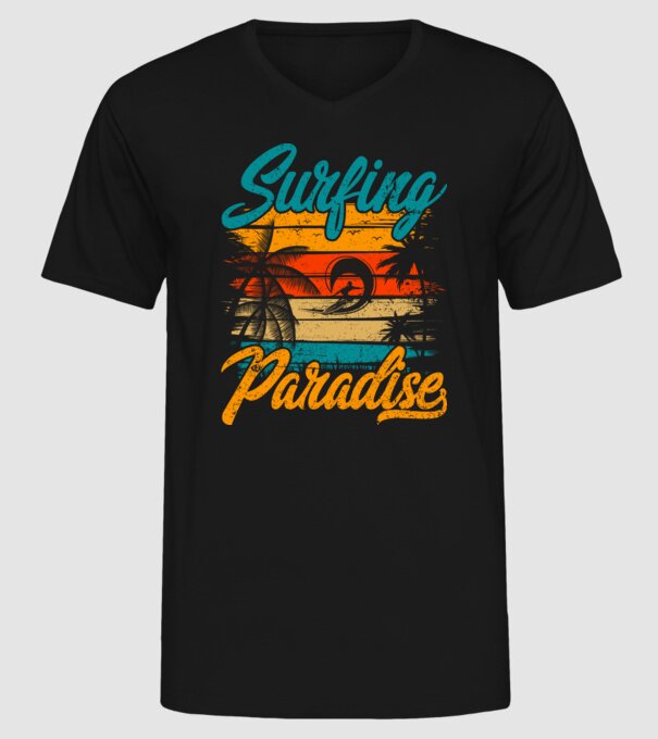 Surfing Paradise model negru pe tricou