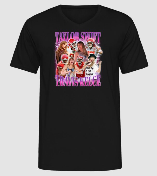 Taylor Swift ERAS Travis Kelce bootleg model negru pe tricou