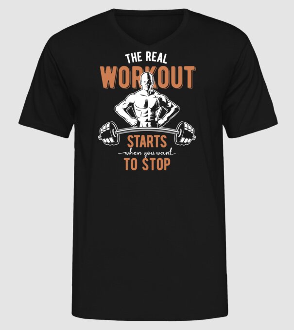 The Real Workout model negru pe tricou