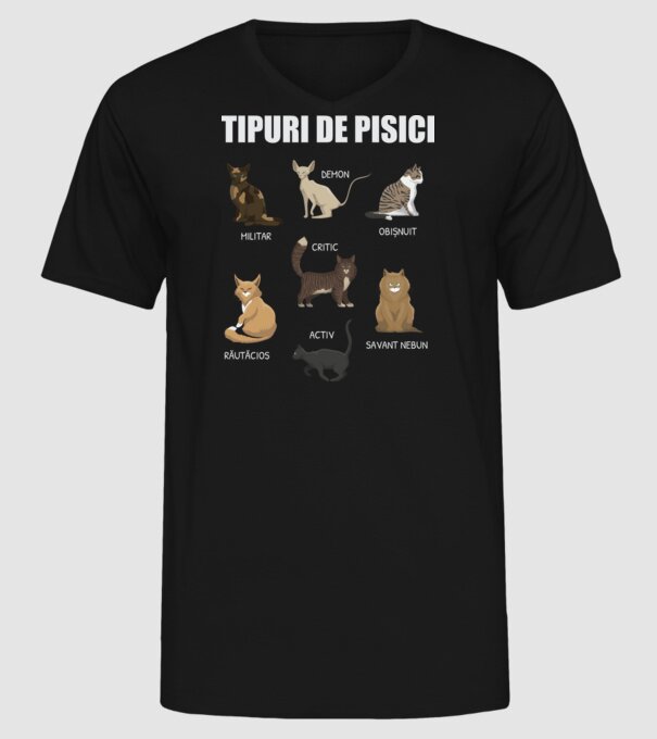 Tipuri de pisici model negru pe tricou