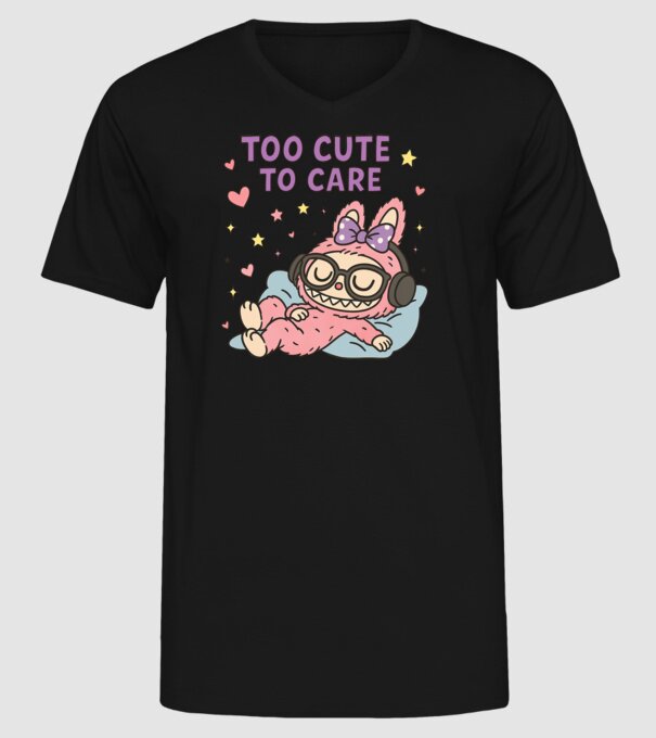 Too cute to care model negru pe tricou
