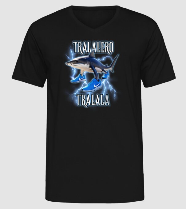 Tralalero Tralala model negru pe tricou