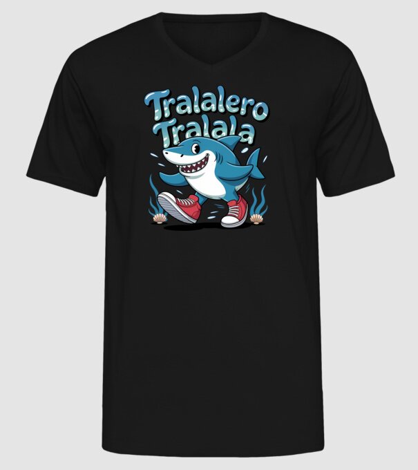 Tralalero Tralala drăguț model negru pe tricou