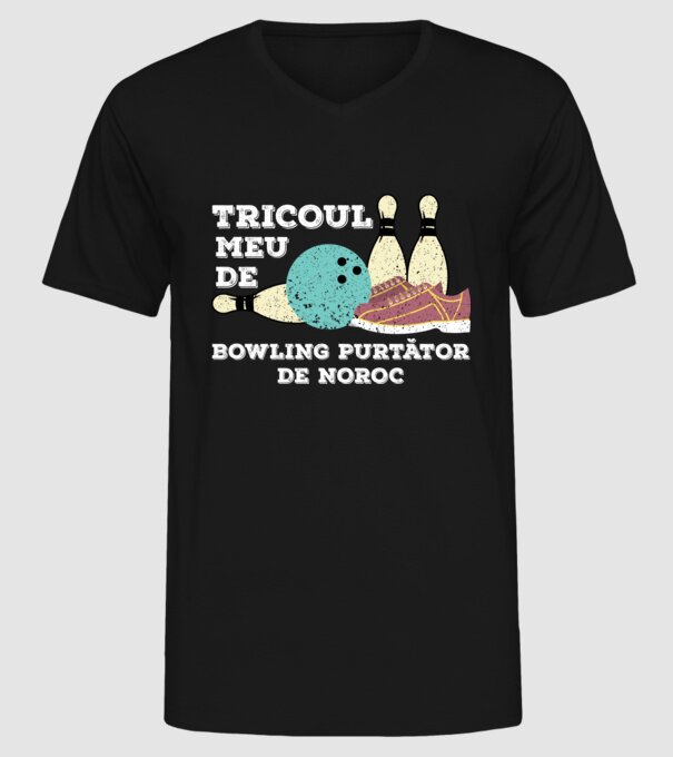 tricoul meu de bowling purtător de noroc model negru pe tricou