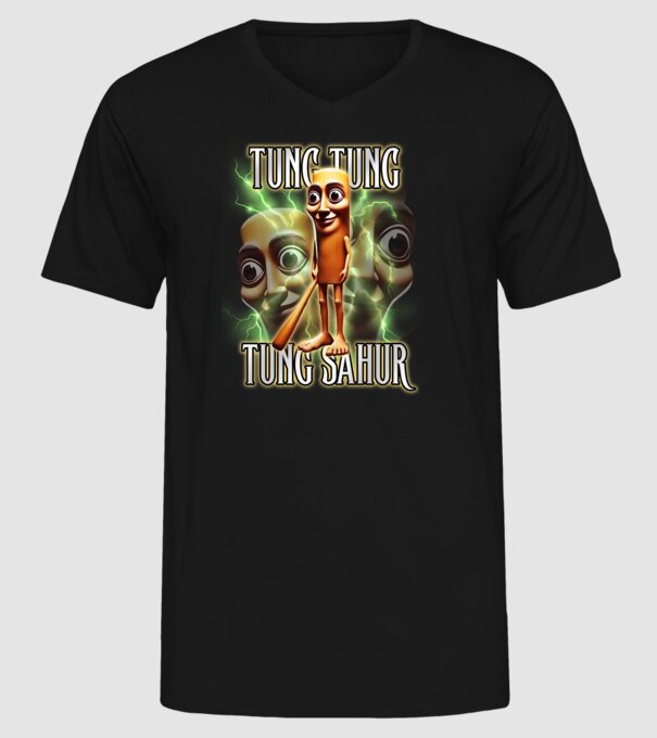 Tung Tung Tung Sahur model negru pe tricou