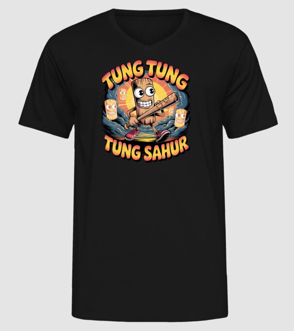 Tung Tung Tung Sahur Retro model negru pe tricou