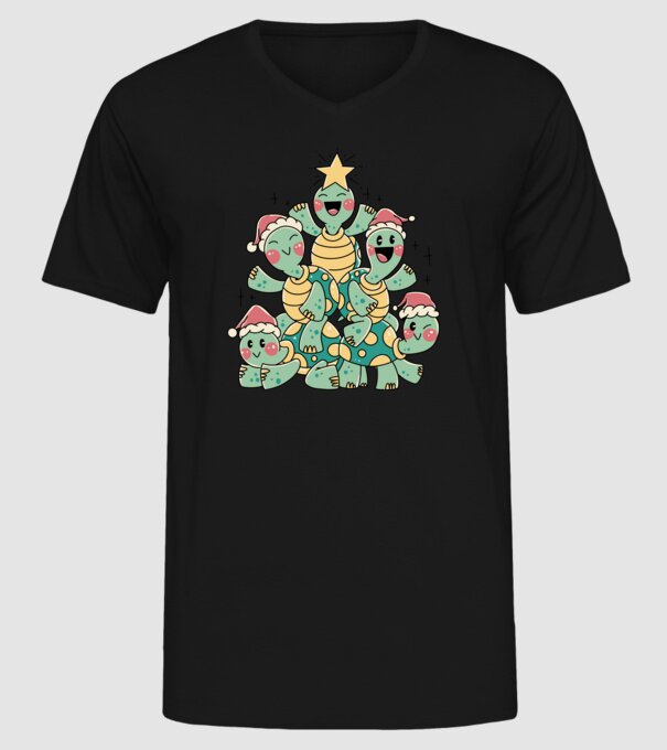 Turtle christmas tree model negru pe tricou