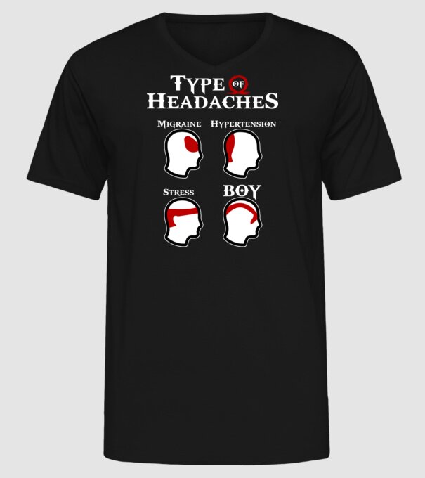 Type of Headaches - God of War model negru pe tricou
